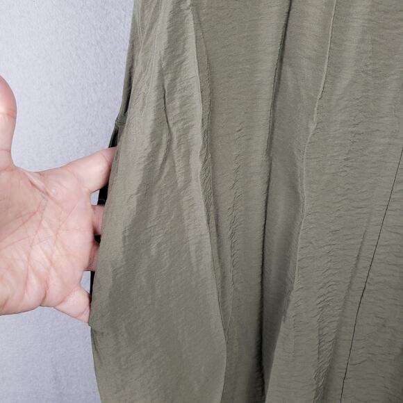 Banana Republic M Sleeveless V-Neck Midi Dress Olive Green Pockets Lagenlook - Picture 3 of 9